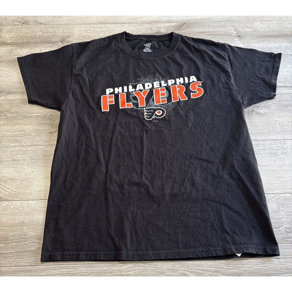 Philadelphia Flyers NHL Hockey Black Graphic Print SS T Shirt Men's Large